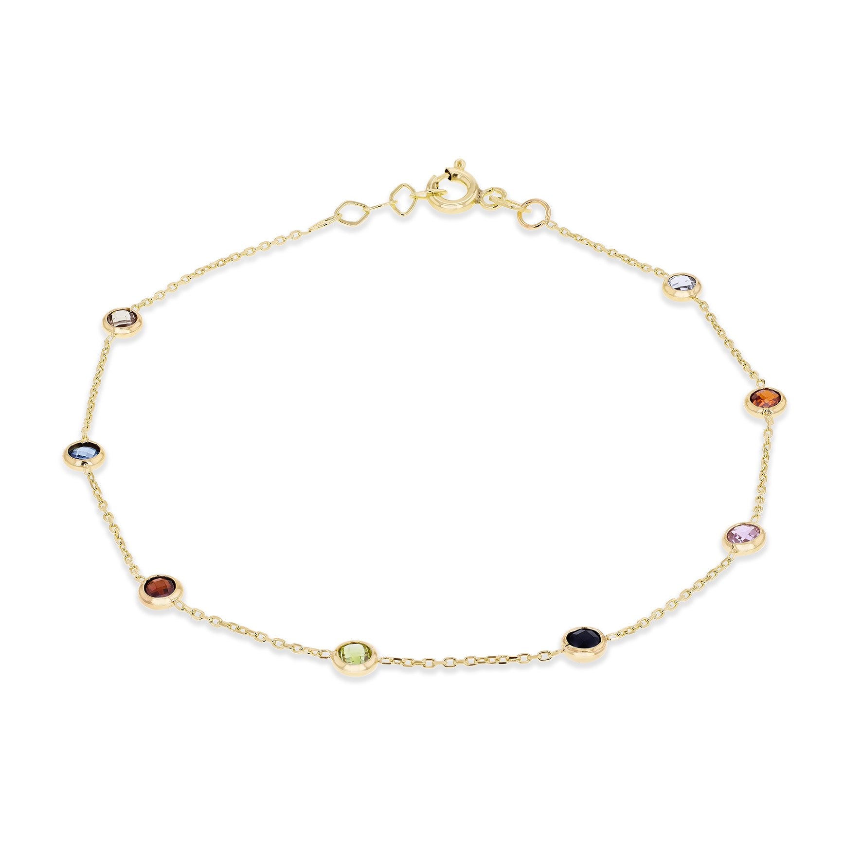 9ct Yellow Gold Multi-Coloured Round Cubic Zirconia Bracelet 7.5'