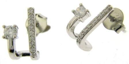 Sterling Silver CZ Half Hoop Style Earrings