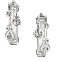 9ct White Gold Cubic Zirconia Rubover Half Hoop Earrings