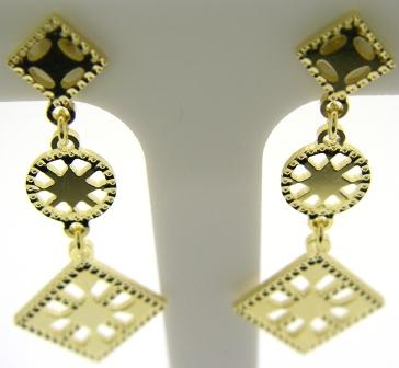 9ct Yellow Gold Circle And Square Drop Earrings