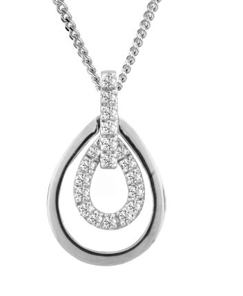9ct White Gold Cubic Zirconia Double Pear Drop Pendant