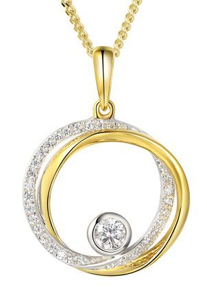 Two-Tone Gold Entwined Circles CZ Pendant Necklace