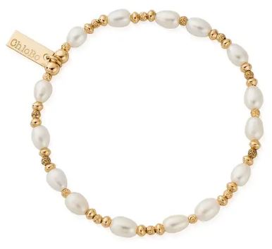 Yellow Gold Plated Sterling Silver Pearl Bracelet