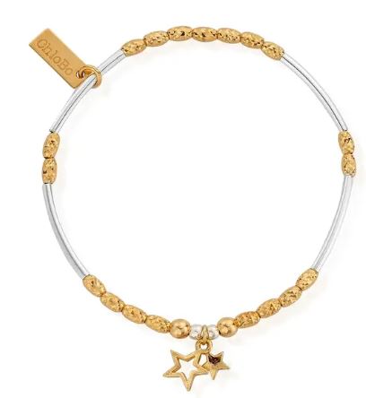 Sterling Silver and Yellow Gold Plated Double Star Bracelet