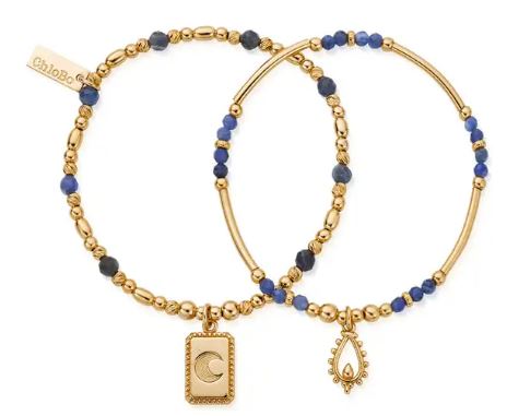 Sterling Silver Gold Plated Sodalite Bracelet Set