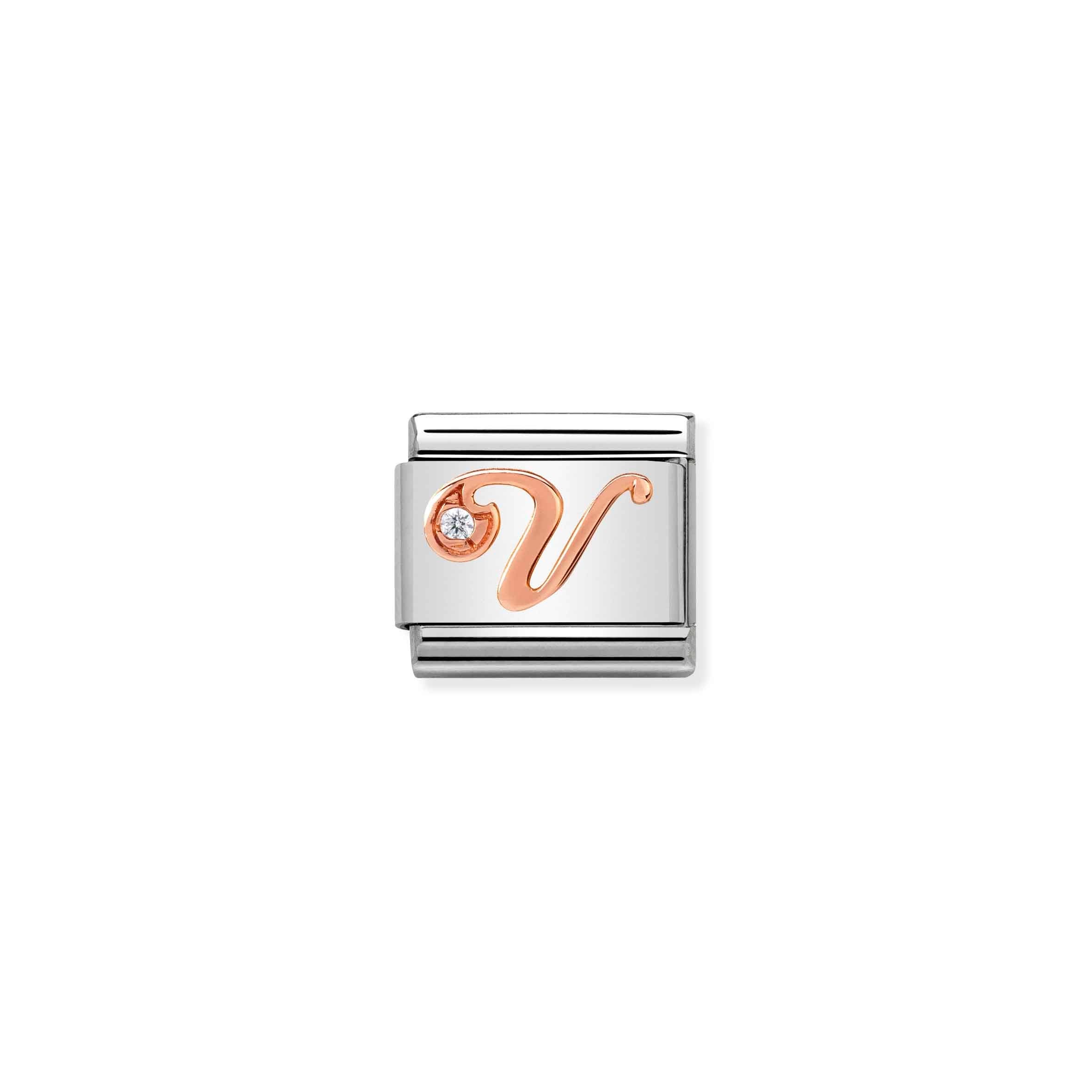 Nomination Composable Classic 'V' Letter Link with Rose Gold & Cubic Zirconia