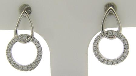 9ct White Gold Open Teardrop & CZ Circle Stud Earrings