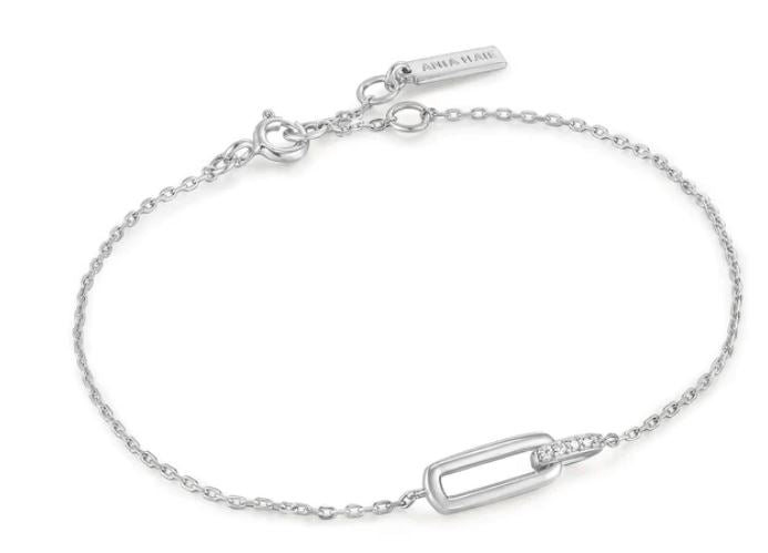 Ania Haie Silver Cubic Zirconia Glam Interlock Chain Bracelet 16.5-18.5cm