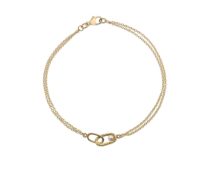9ct Yellow Gold Pearl Double Strand Bracelet