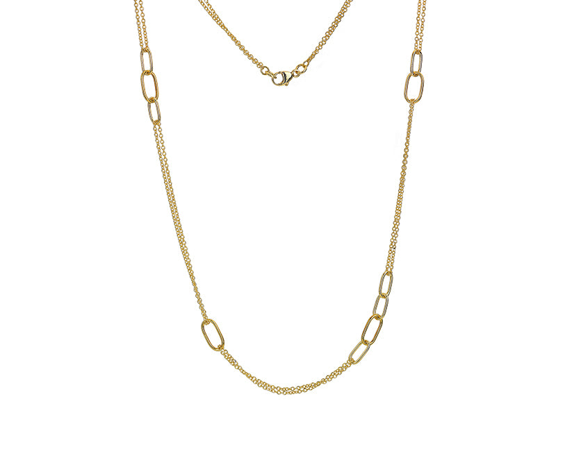 9ct Yellow Gold Oblong Link Double Strand Necklace