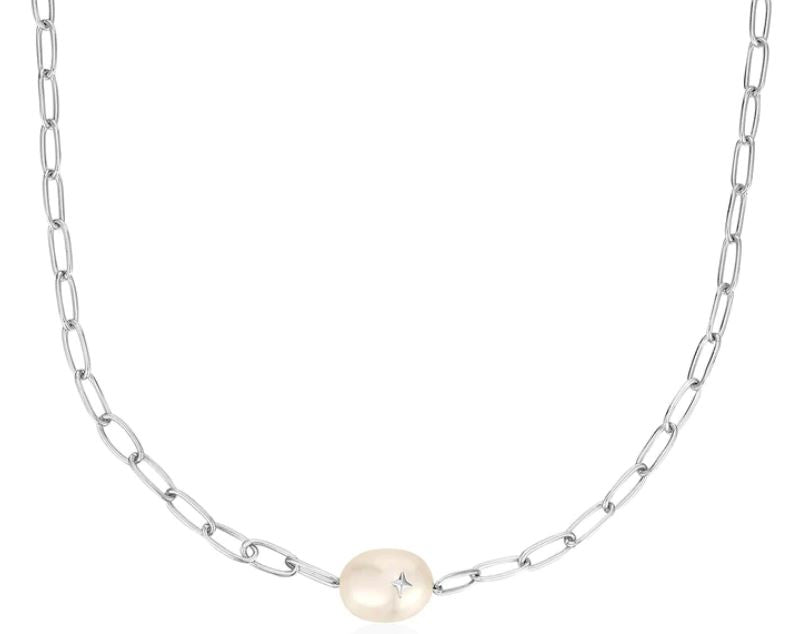 Ania Haie Silver Chunky Chain with Iridescent Pearl Necklace