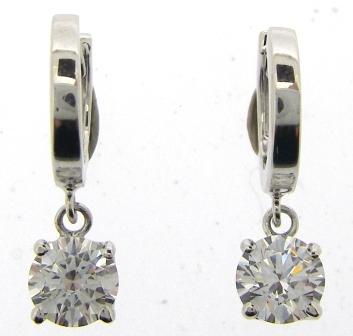14ct White Gold CZ Drop Hoop Earrings