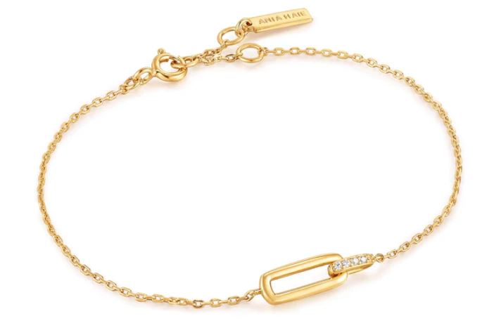Ania Haie Gold Plated Interlock Cubic Zirconia Bracelet 16.5-18.5cm