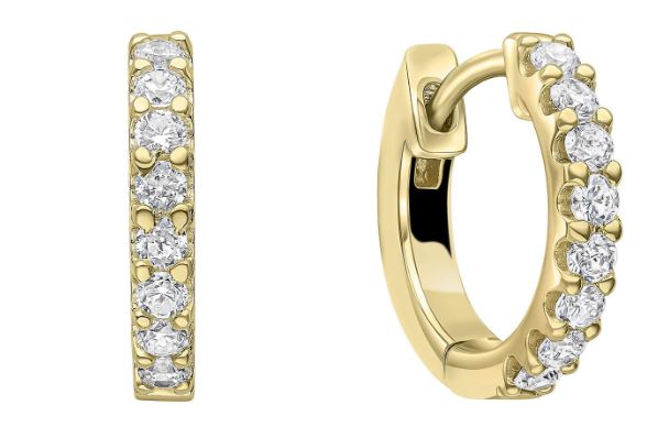 Diamondfire Sterling Silver Yellow Gold Plated Claw Set CZ Hoop Earrings 14.5mm