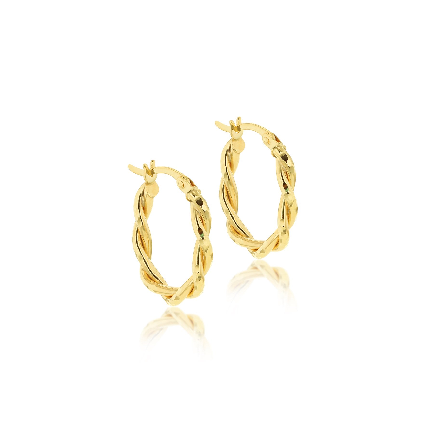 9ct Yellow Gold Diamond Cut Twist Oval Hoop Earrings 19mm