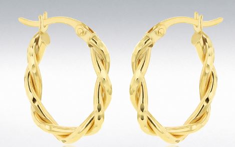 9ct Yellow Gold Oval Twist Hoop Earrings