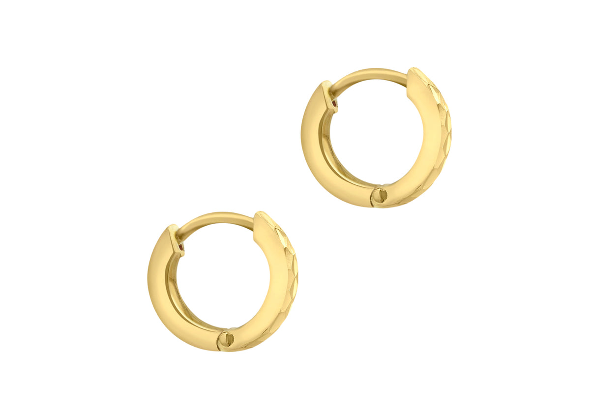 9ct Yellow Gold Diamond Cut Tube Hoop Earrings 12.5mm