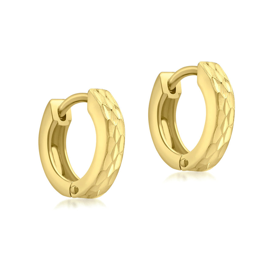9ct Yellow Gold Diamond Cut Tube Hoop Earrings 12.5mm