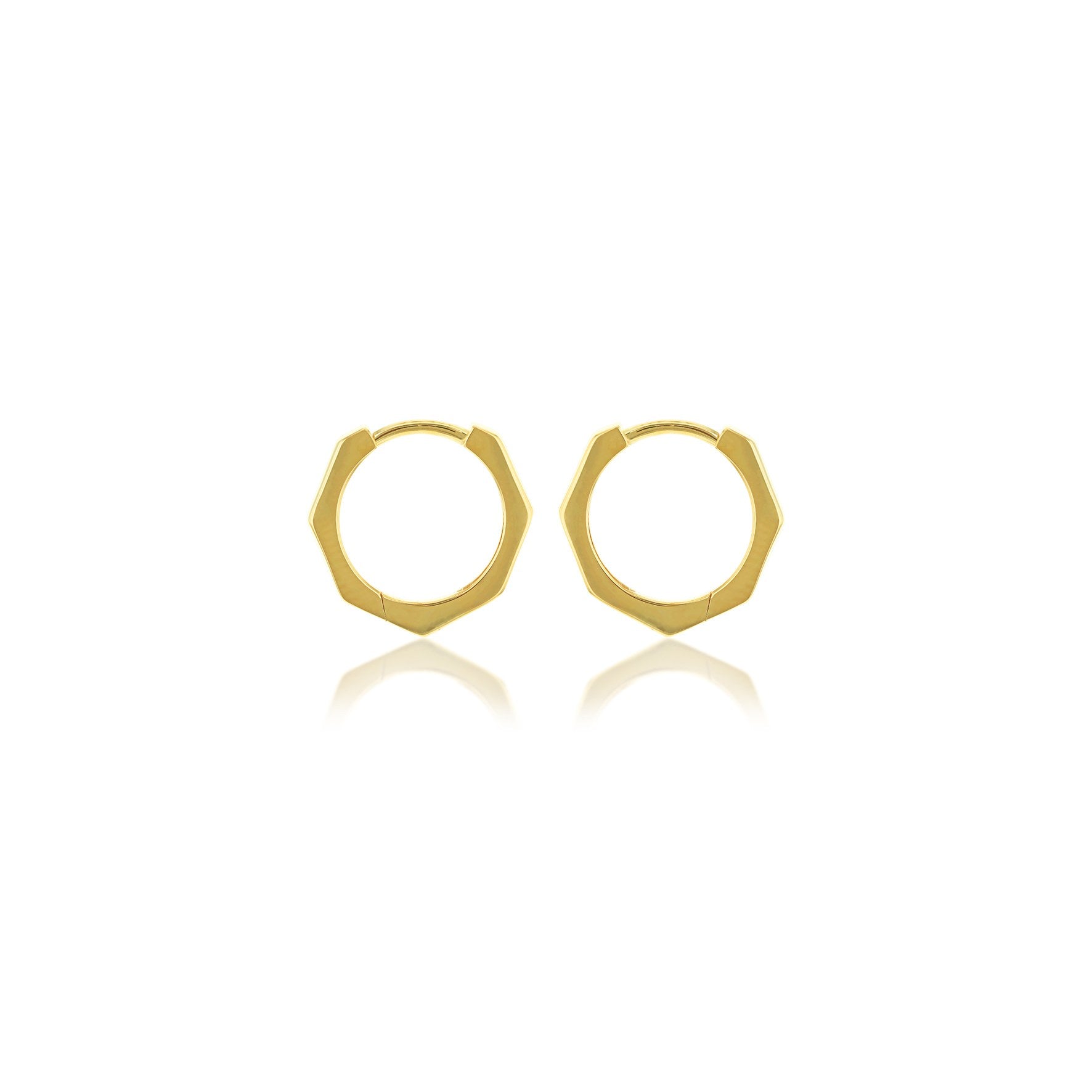 9ct Yellow Gold Hexagon Huggy Earrings 12.5mm