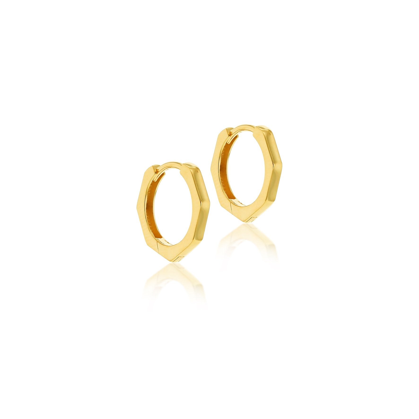 9ct Yellow Gold Hexagon Huggy Earrings 12.5mm