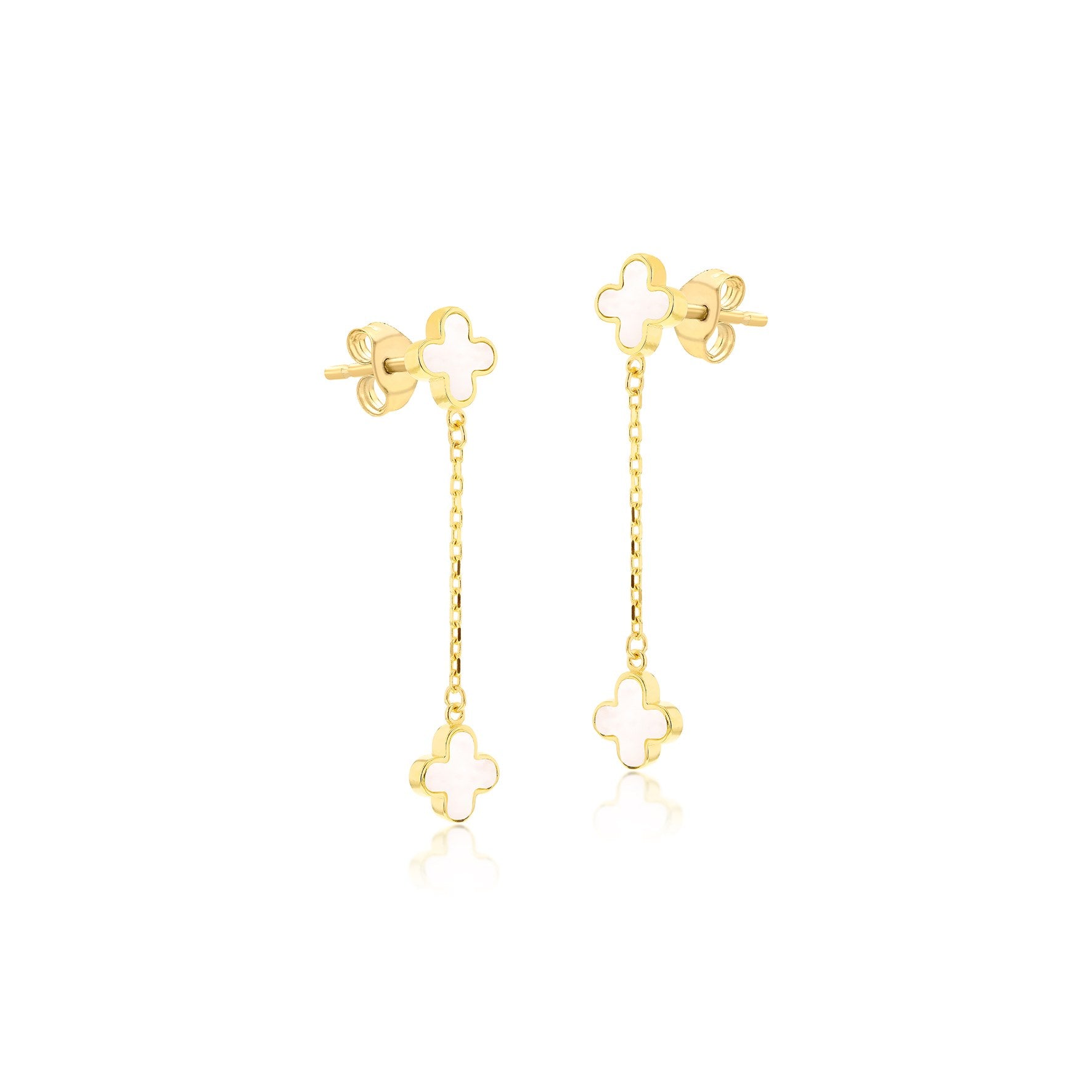 9ct Yellow Gold Mother of Pearl Petal Drop Stud Earrings