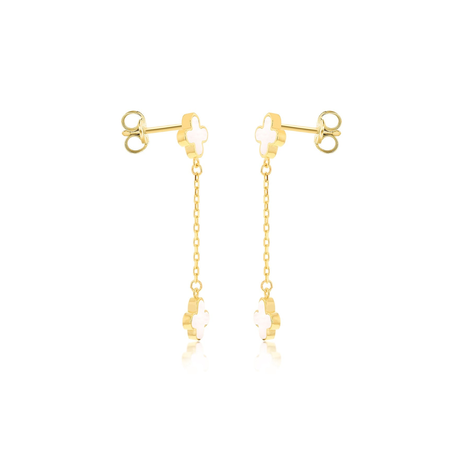 9ct Yellow Gold Mother of Pearl Petal Drop Stud Earrings