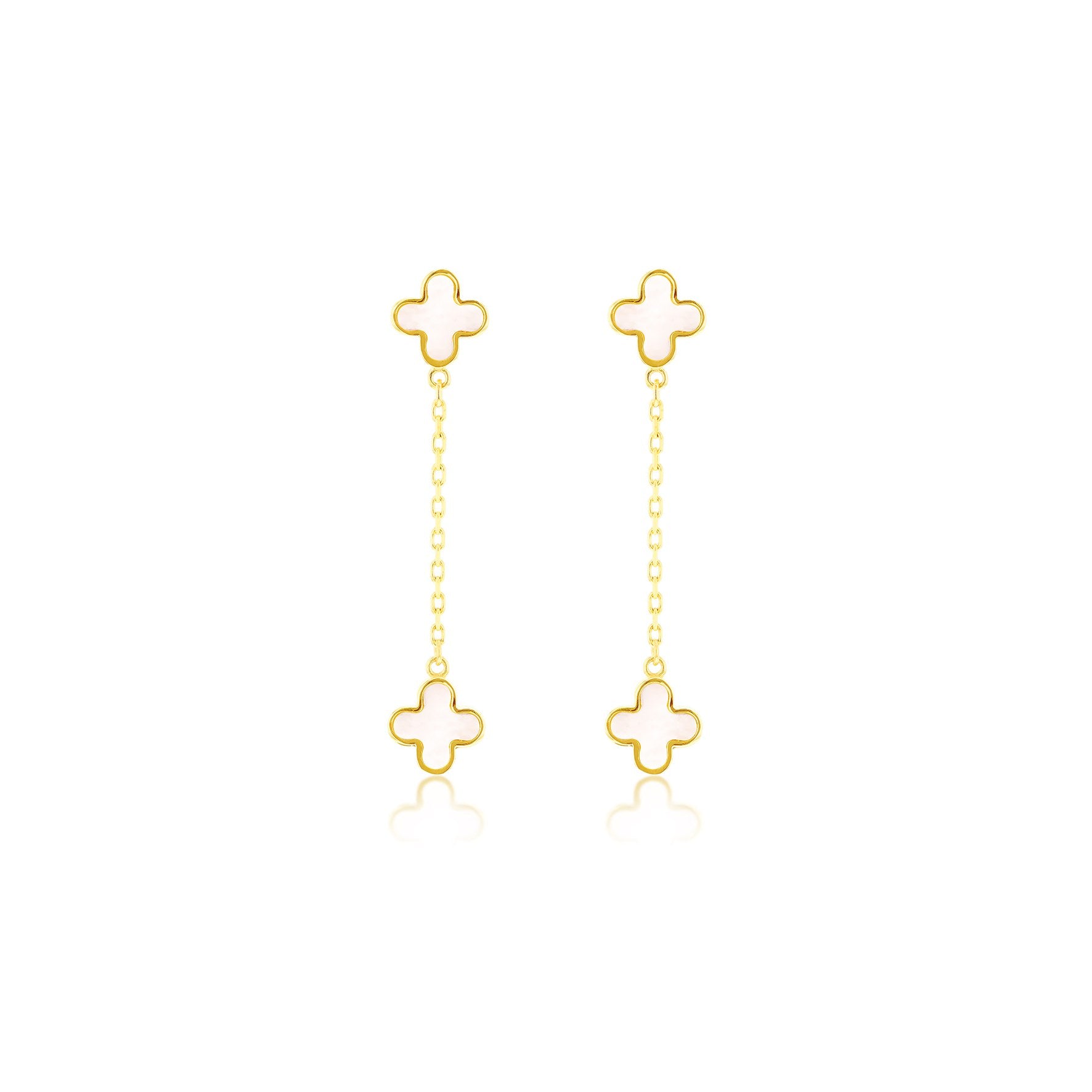 9ct Yellow Gold Mother of Pearl Petal Drop Stud Earrings