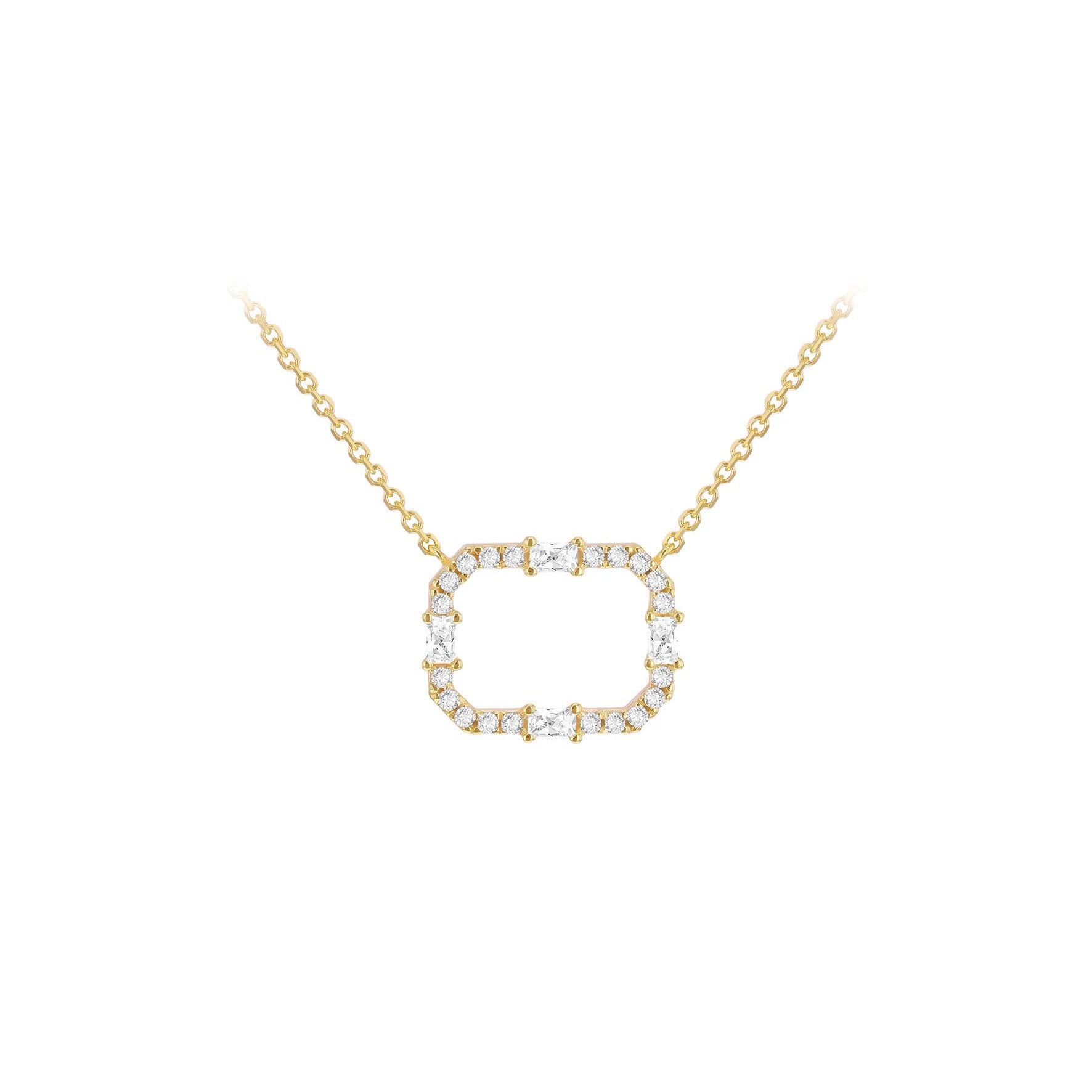 9ct Yellow Gold CZ Rectangle Necklace