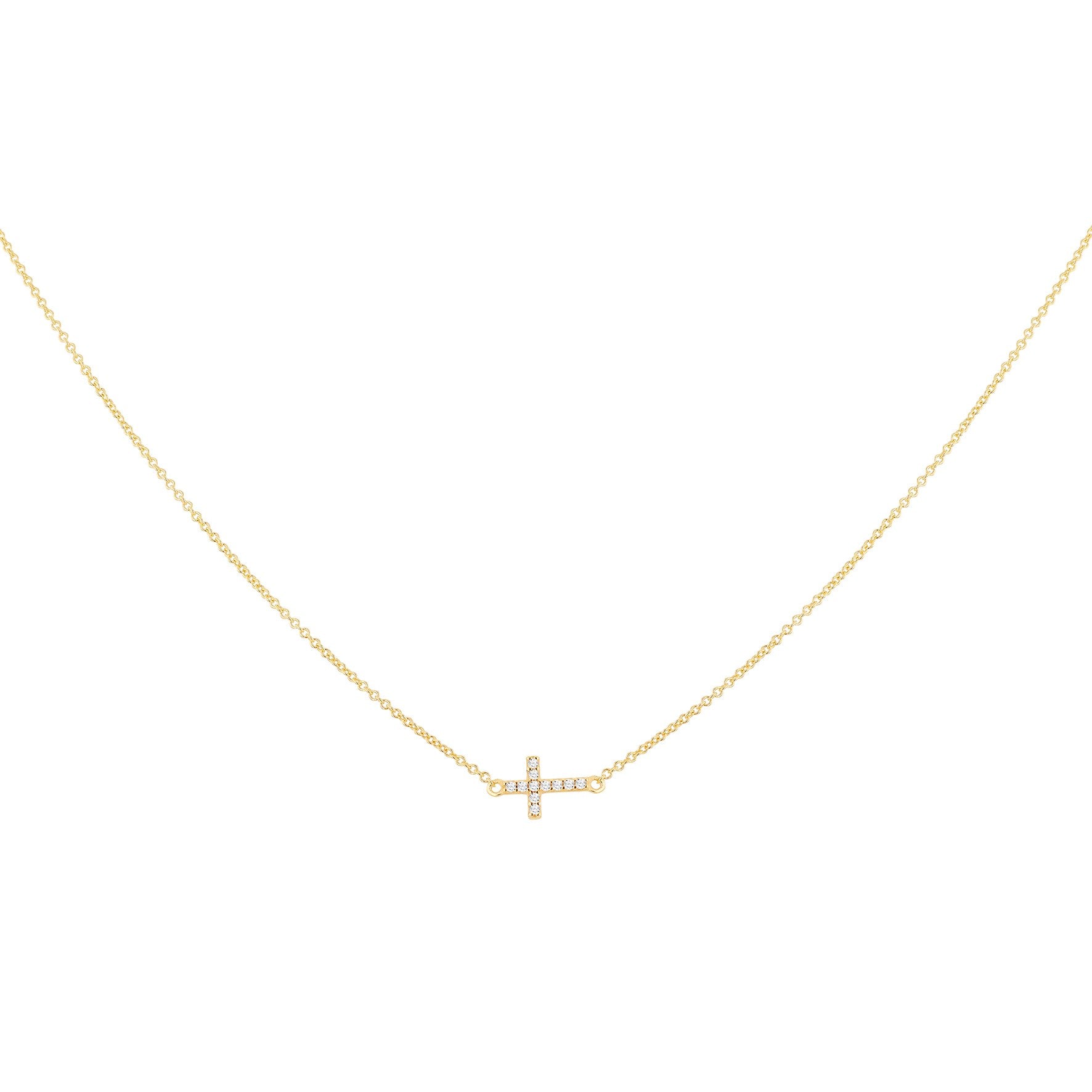 9ct Yellow Gold Cubic Zirconia Cross Pendant Necklace