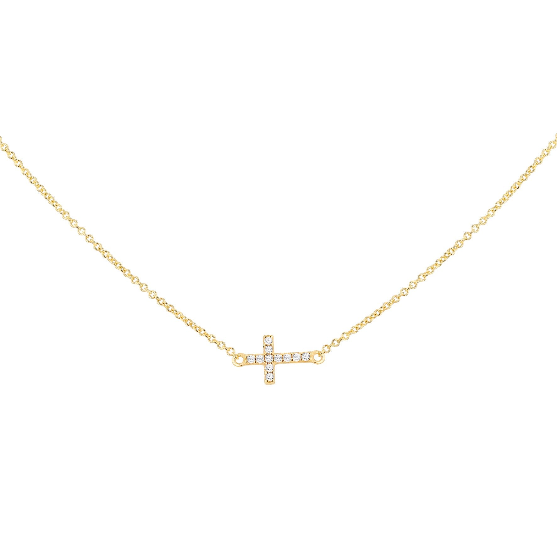 9ct Yellow Gold Cubic Zirconia Cross Pendant Necklace