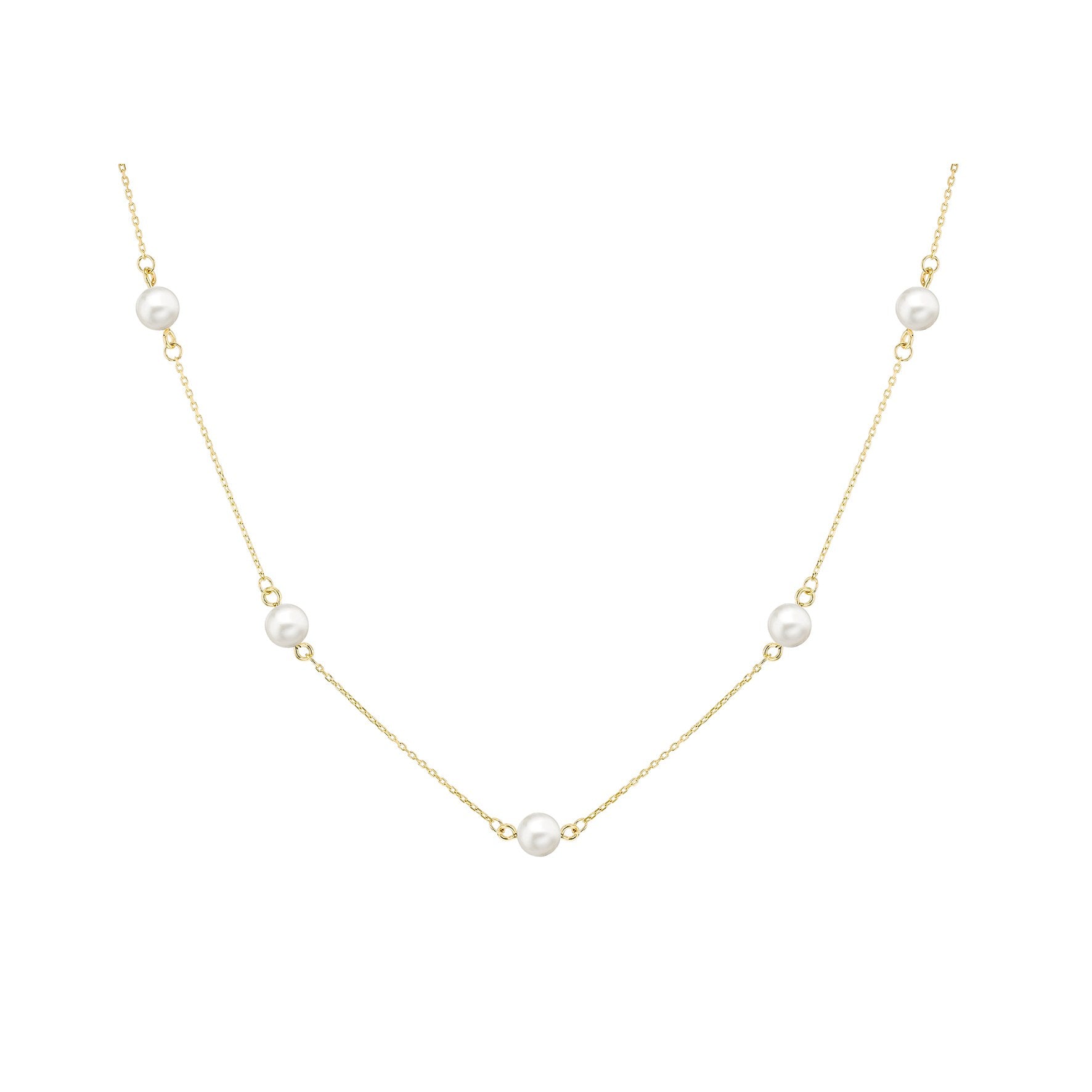 9ct Yellow Gold Freshwater Pearl Station Necklace