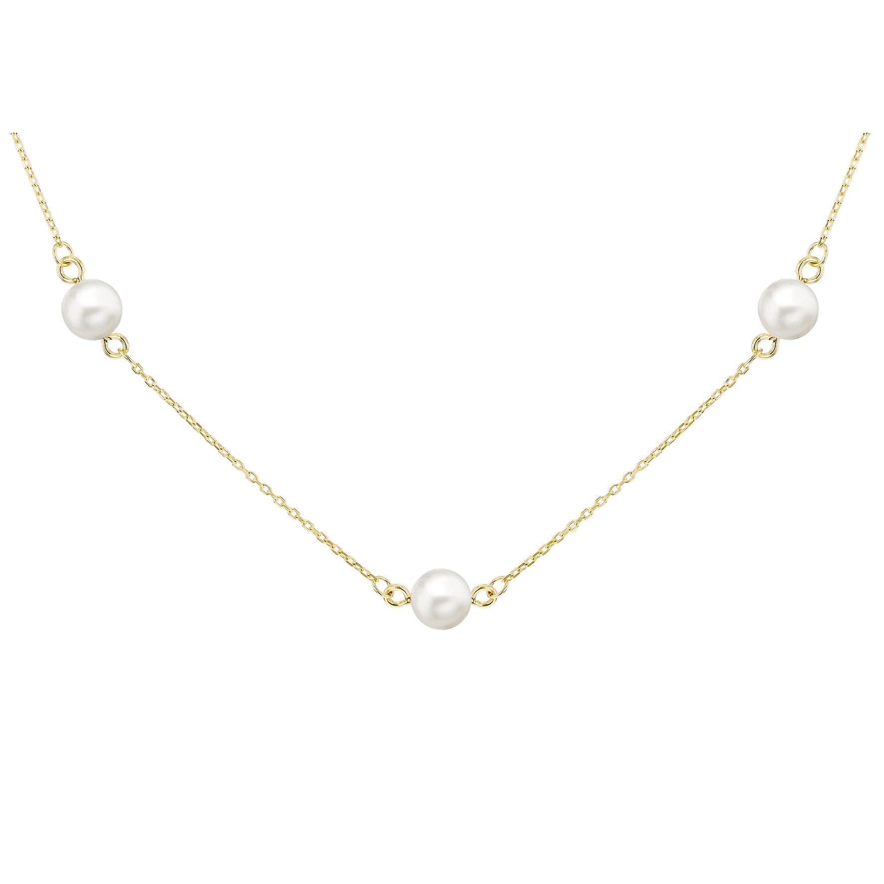 9ct Yellow Gold Freshwater Pearl Station Necklace