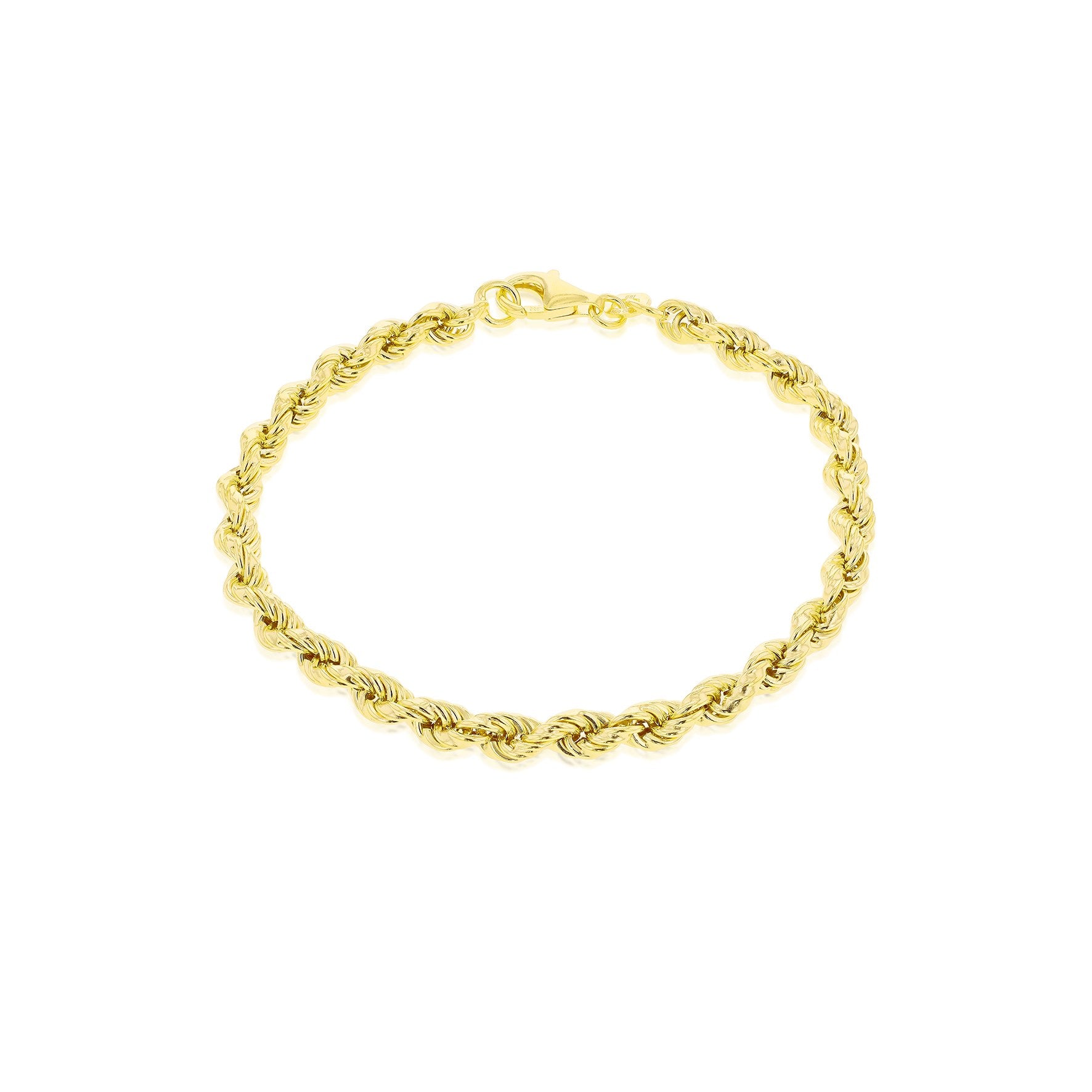Sterling Silver Yellow Gold Plated Hollow Rope Bracelet 7.25'