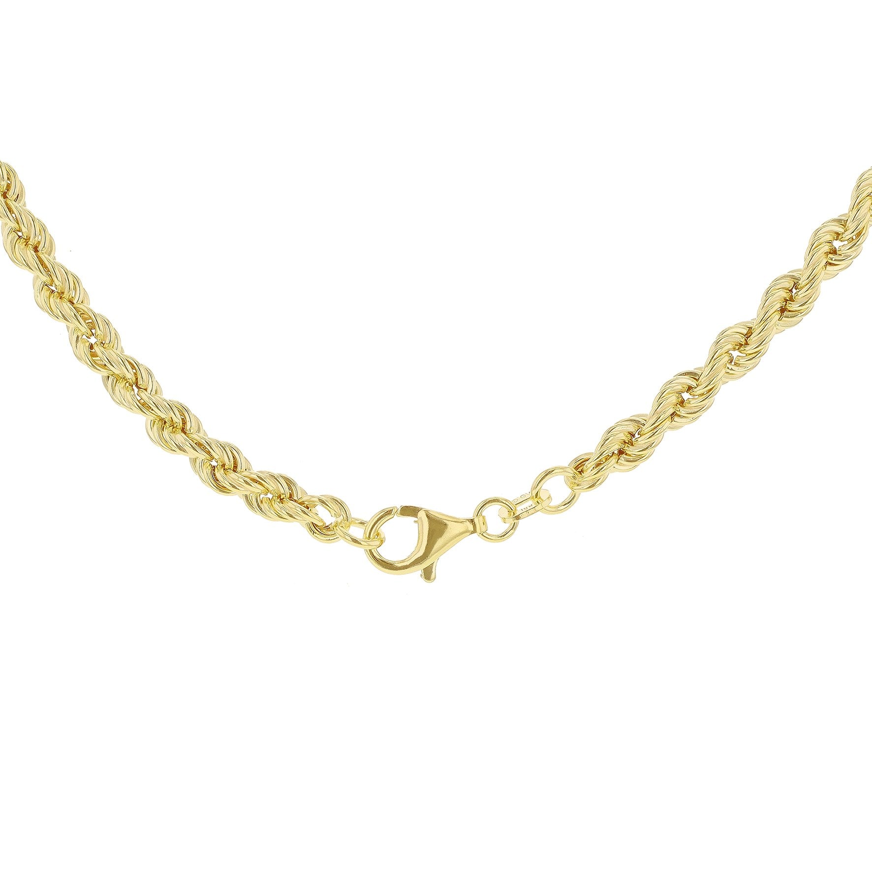 Sterling Silver Yellow Gold Plated Hollow Rope Necklace 18'