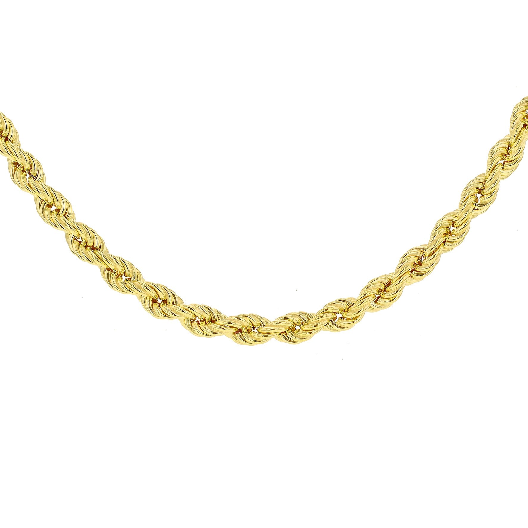 Sterling Silver Yellow Gold Plated Hollow Rope Necklace 18'