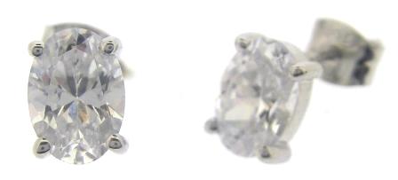 9ct White Gold Oval Cubic Zirconia Stud Earrings