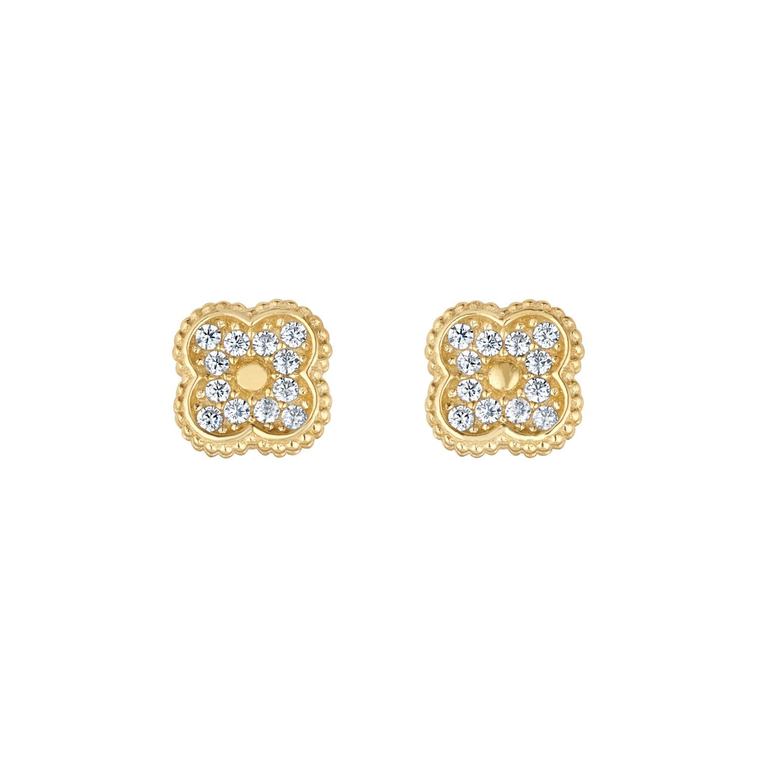9ct Yellow Gold Cubic Zirconia Clover Stud Earrings