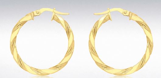 9ct Yellow Gold Twist Tube Hoop Earrings