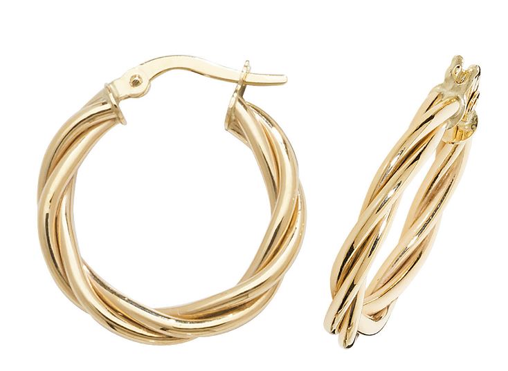 9ct Yellow Gold Diamond Cut Hoop Earrings