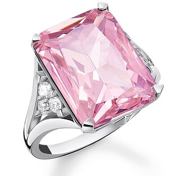 Thomas Sabo Sterling Silver Octagon Cut Pink Stone Ring with Cubic Zirconia