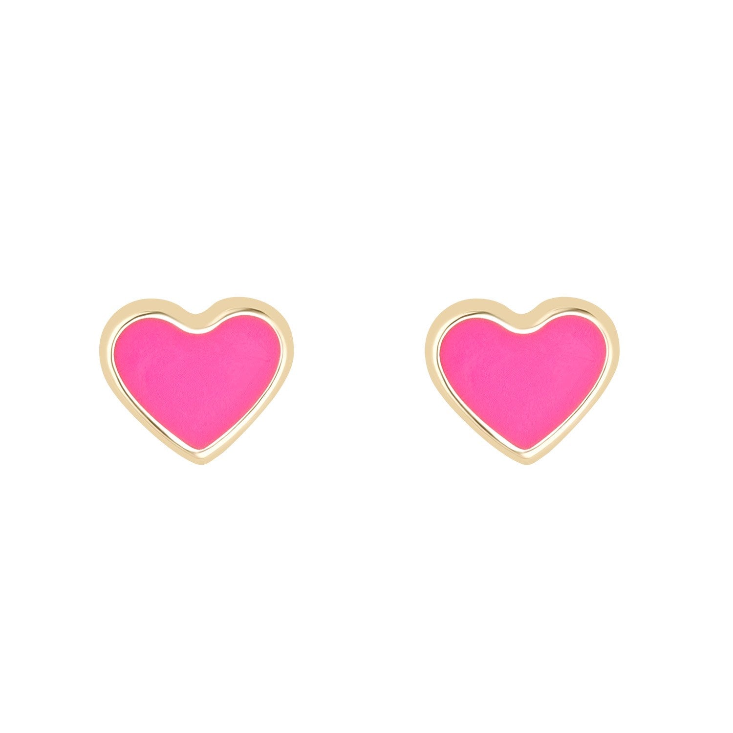 9ct Yellow Gold Neon Pink Heart Stud Earrings