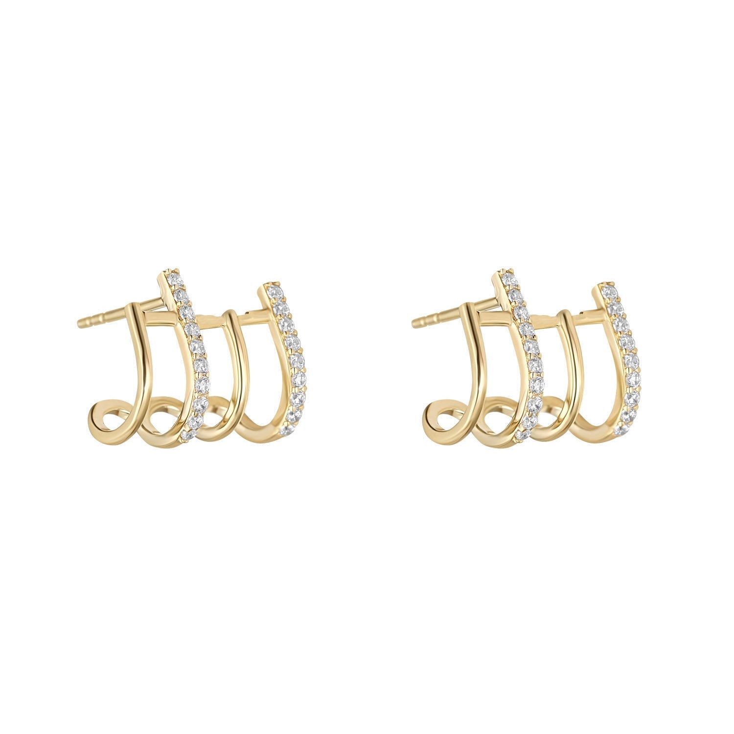 9ct Yellow Gold Cubic Zirconia Multi Stack Stud Earrings