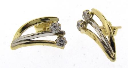 9ct Yellow and White Gold Double CZ Fan Stud Earrings