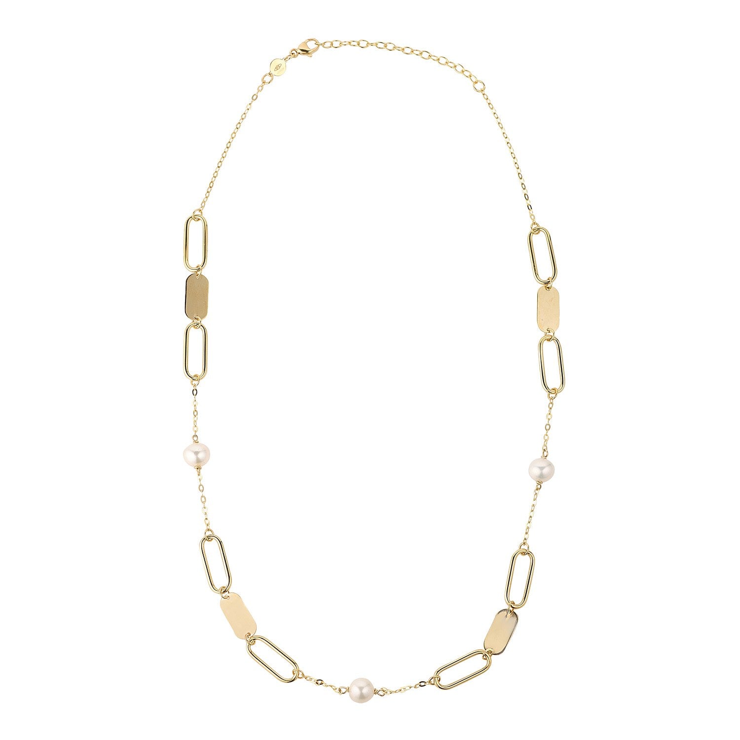 9ct Yellow Gold Paperlink and Freshwater Pearl Fancy Necklace
