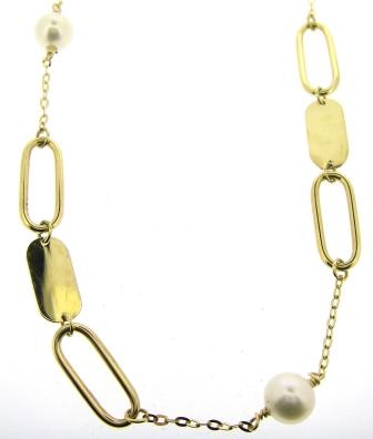 9ct Yellow Gold Paperlink and Freshwater Pearl Fancy Necklace
