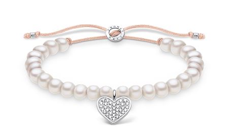 Thomas Sabo Sterling Silver Pave Heart and Freshwater Pearl Bracelet with Cubic Zirconia