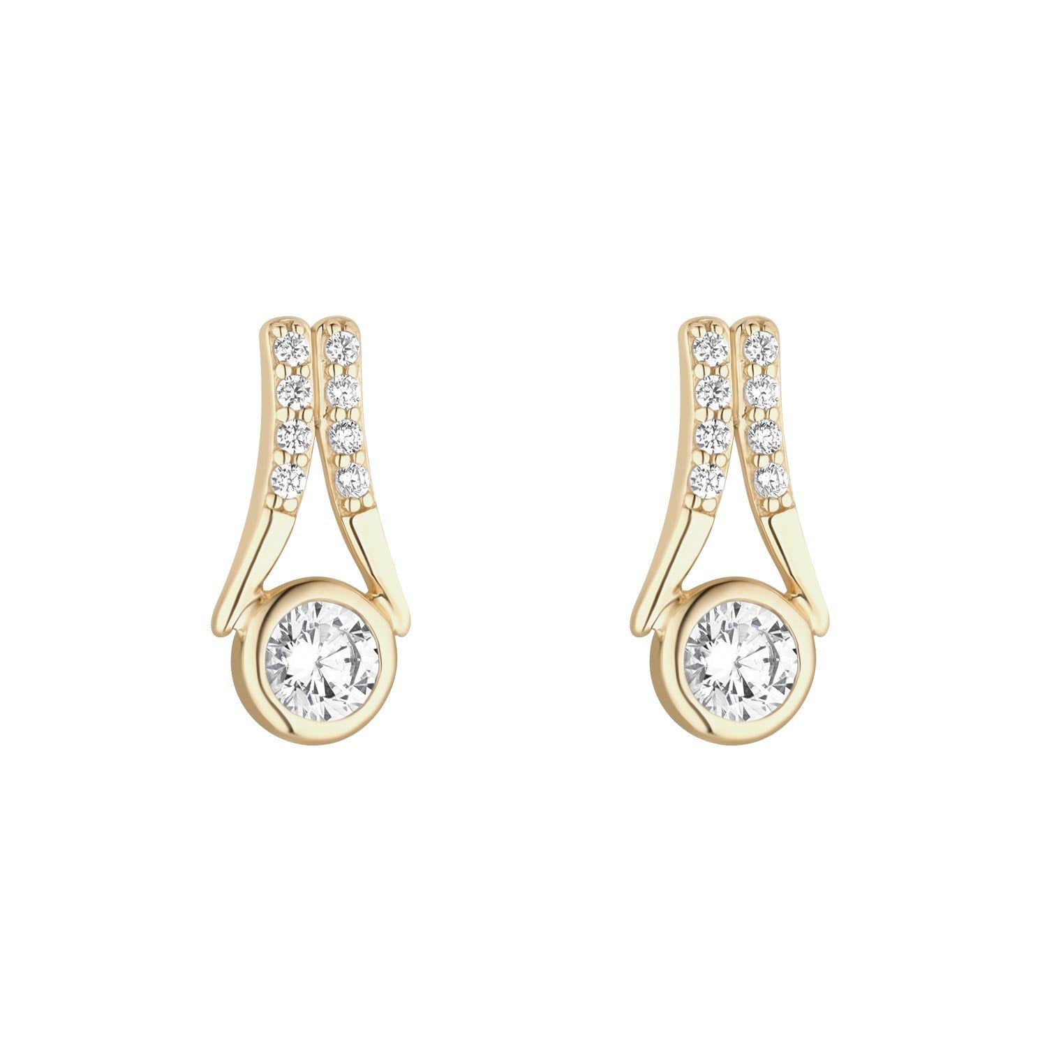 9ct Yellow Gold Cubic Zirconia V-Shape Solitaire Stud Earrings