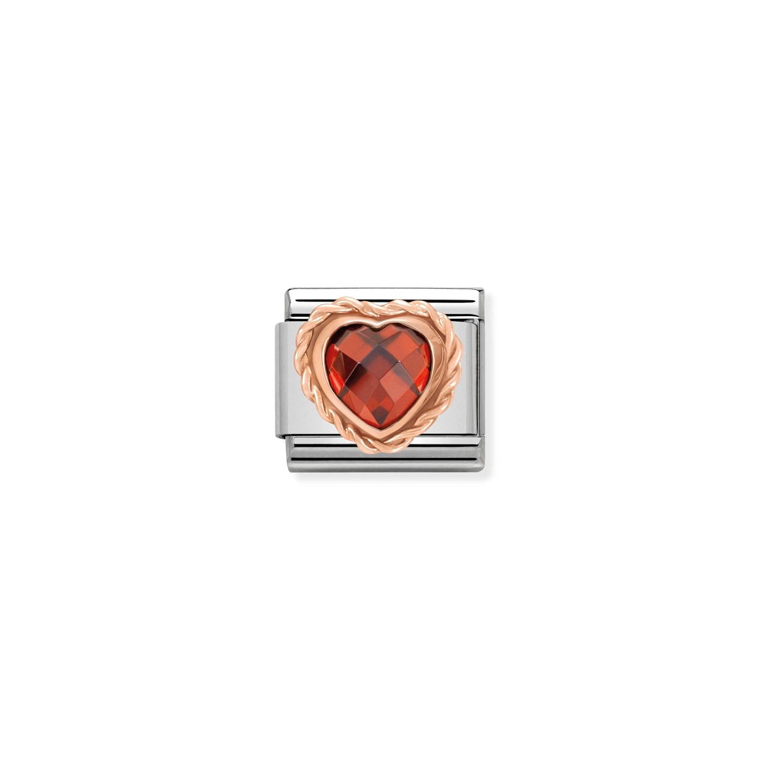Nomination Classic Rose Gold Stainless Steel Red Faceted Heart Charm