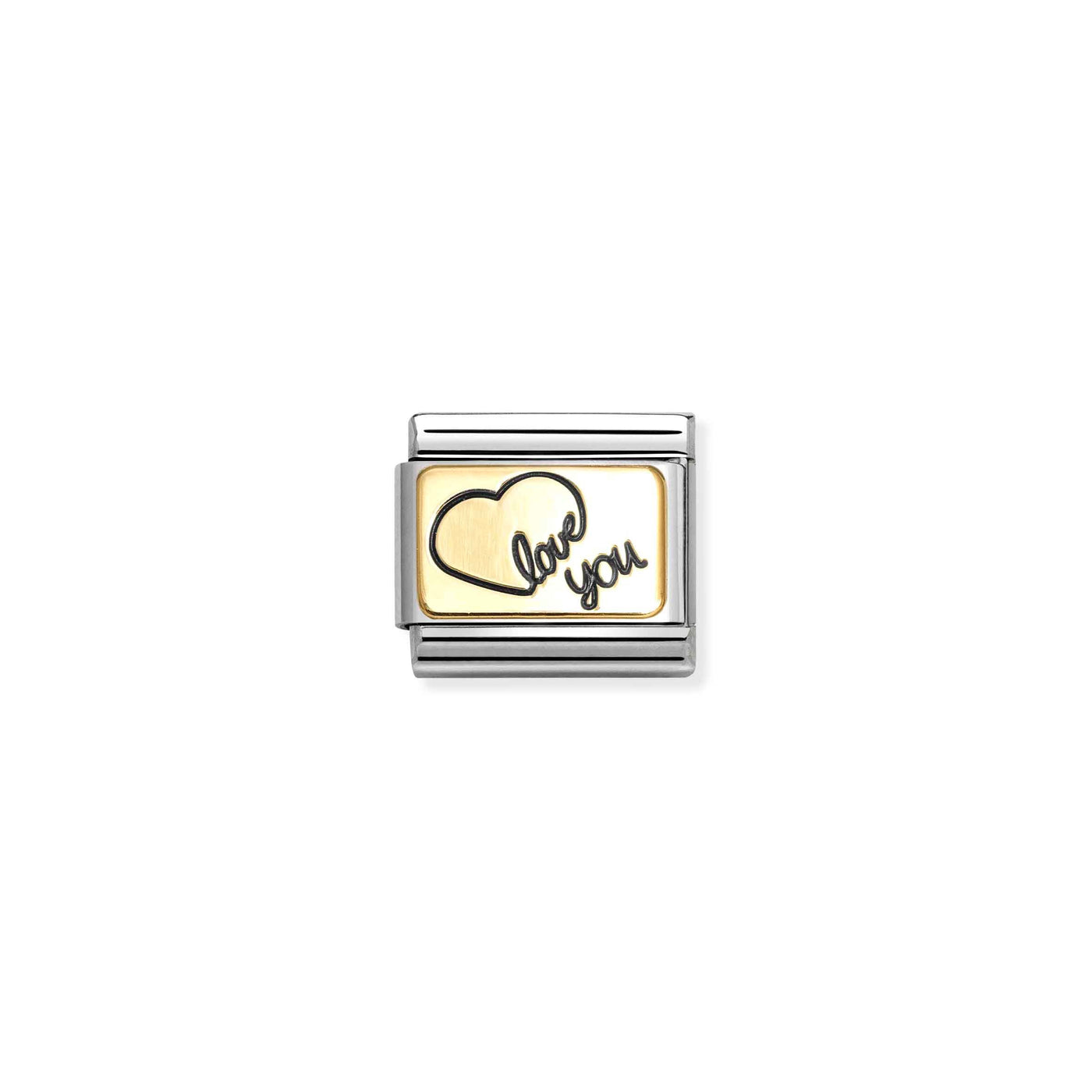 Nomination Composable Classic Heart Love You Plate Charm - Stainless Steel & Yellow Gold with Enamel