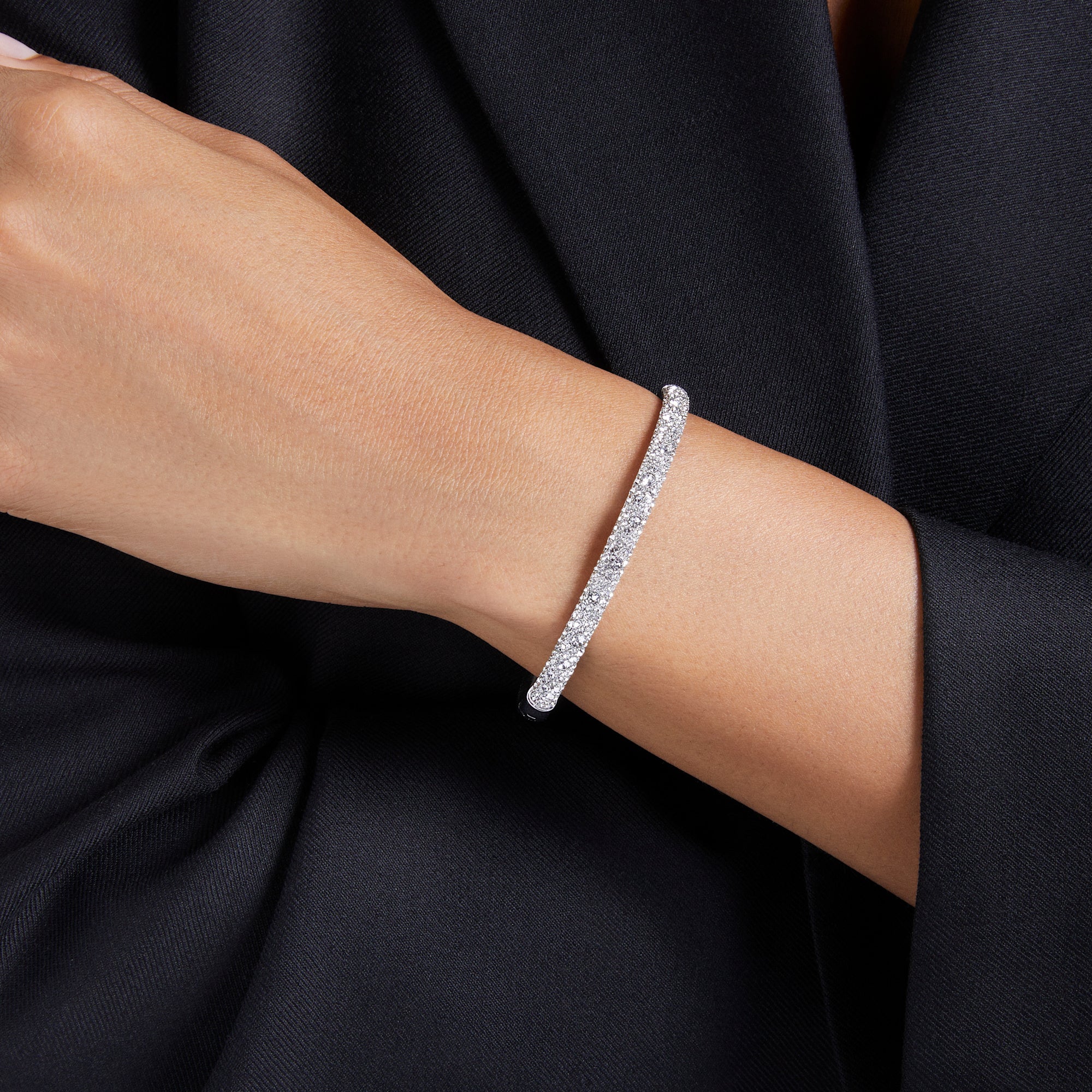 Swarovski Sublima Bangle - Rhodium Plated - White Crystals - M Bracelet